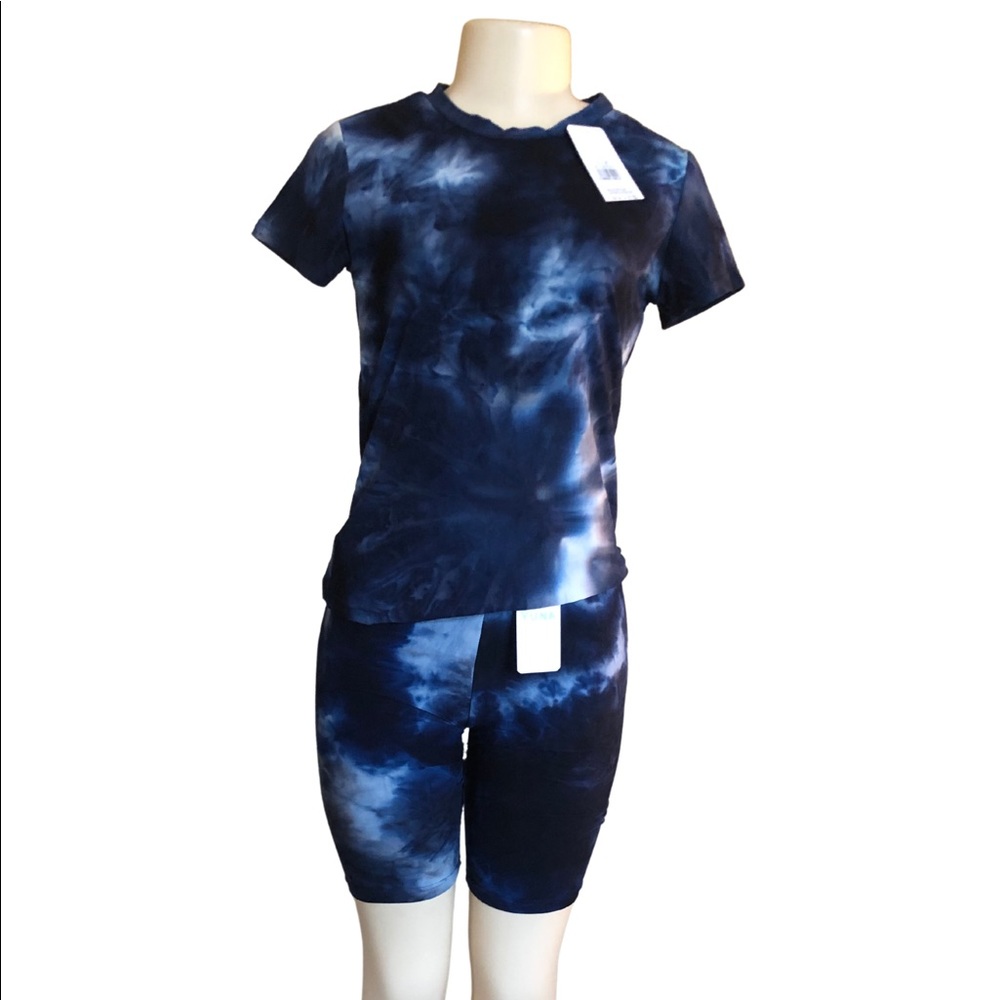 Dark Blue/White Tie Dye 2 Piece Short Set